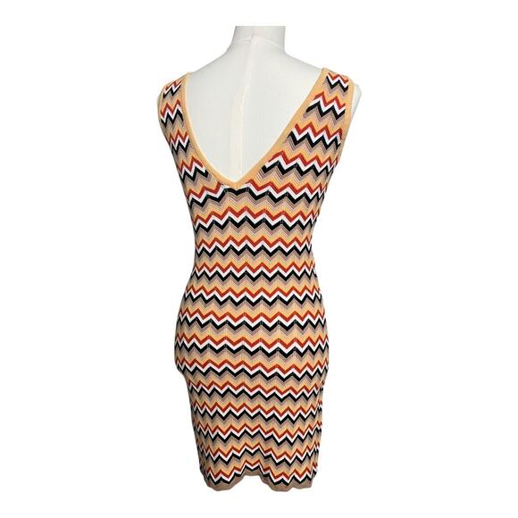 Princess Polly Retro Knit Bodycon Dress M / L Stretch V-neck Chevron Print - Picture 4 of 6